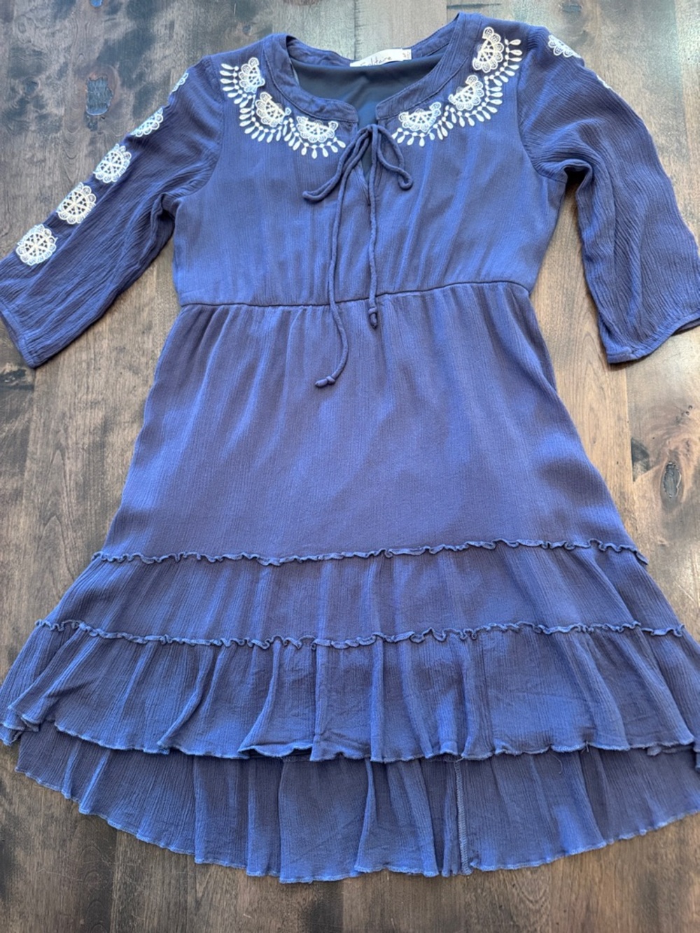 Solitaire Boho-style Cornflower Blue Embroidered Dress